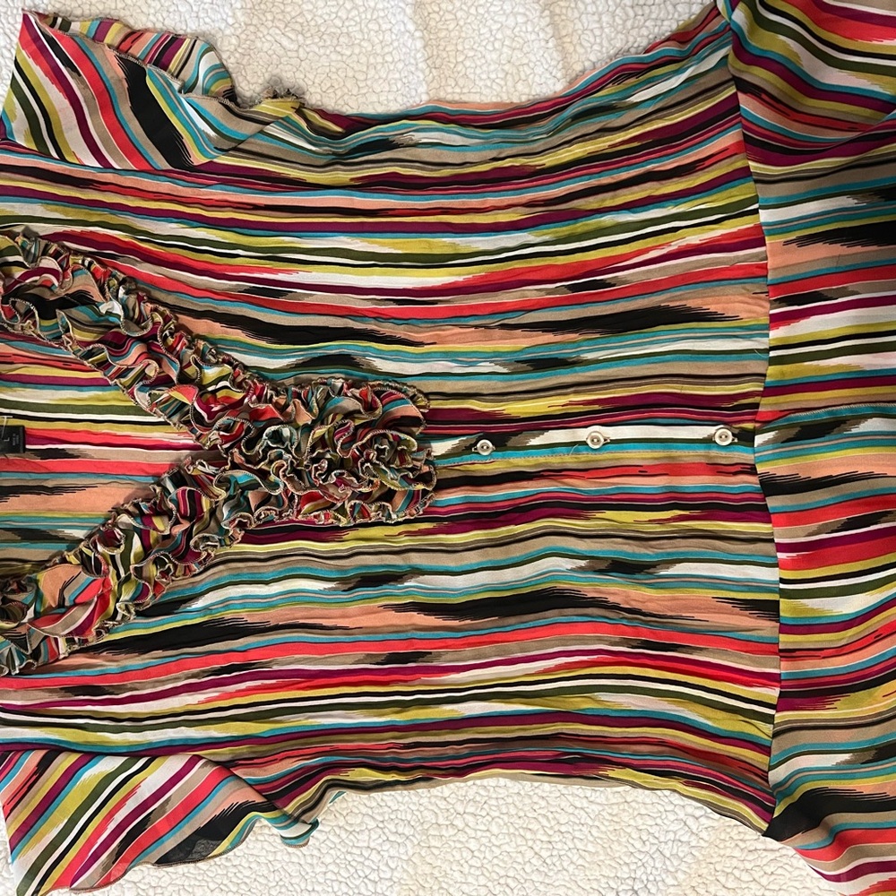 East 5th Multicolor Striped Blouse with Ruffle Detail
